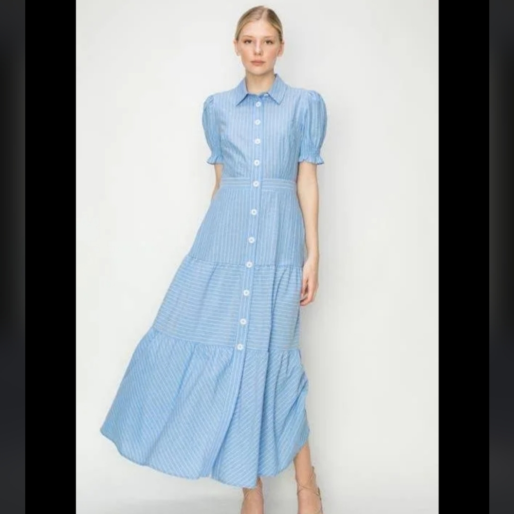 MELLODAY Stripe Shirtdress Blue/White